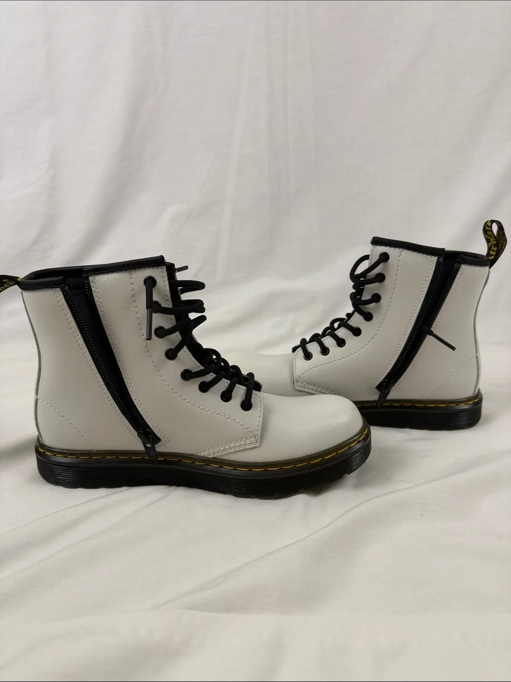 Dr. Martens White Kids Lace-Up Combat Boots with Black Trim New with out box